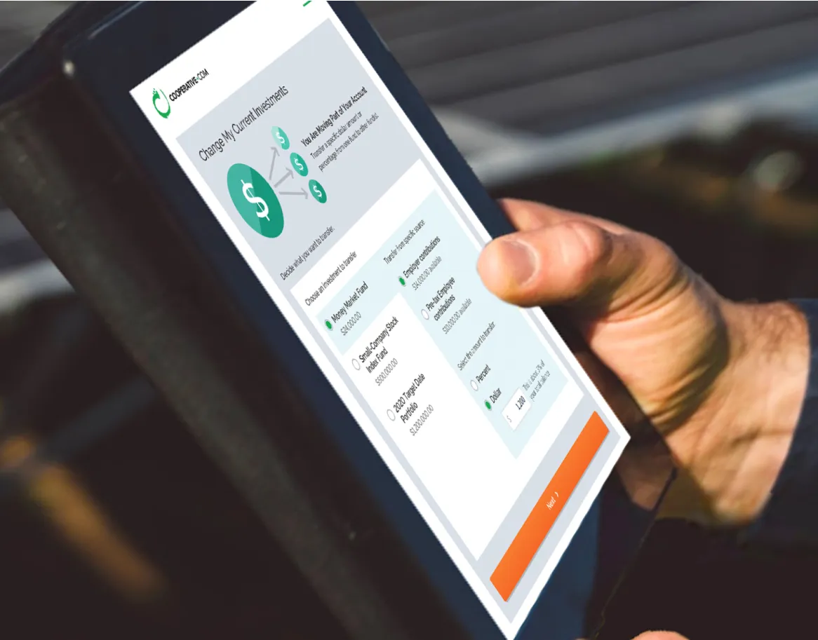 iPad screen for managing a 401k account